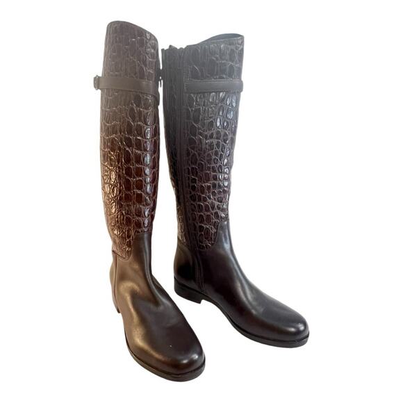 CLARKS Brown Croc Embossed Leather Knee High Boots NWT SZ 6.5 - Picture 7 of 15
